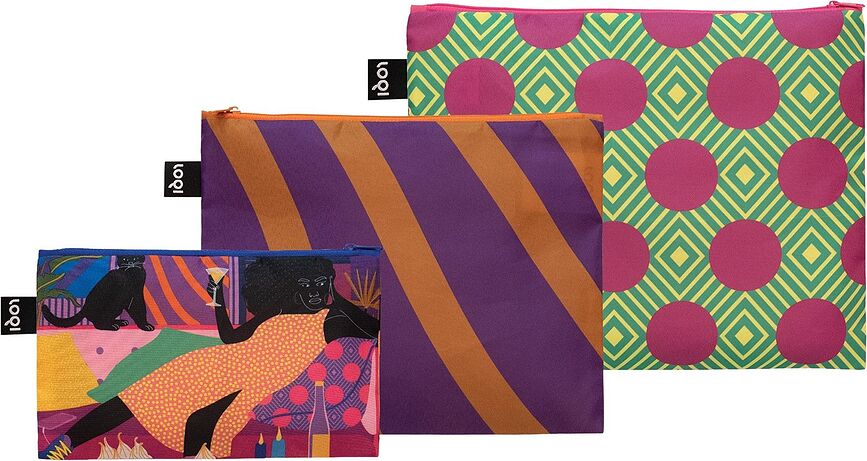 Estuches de material reciclado LOQI Artist Aurelia Durand Chill Evening, Pack de 3