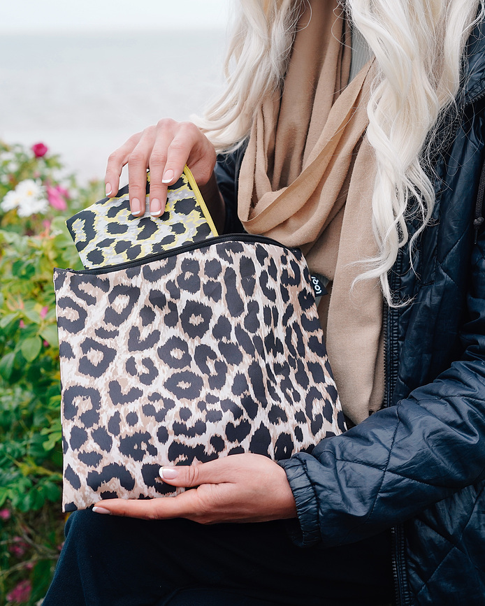 Kozmetične torbice LOQI Artist Leopard iz recikliranega materiala, 3 kos