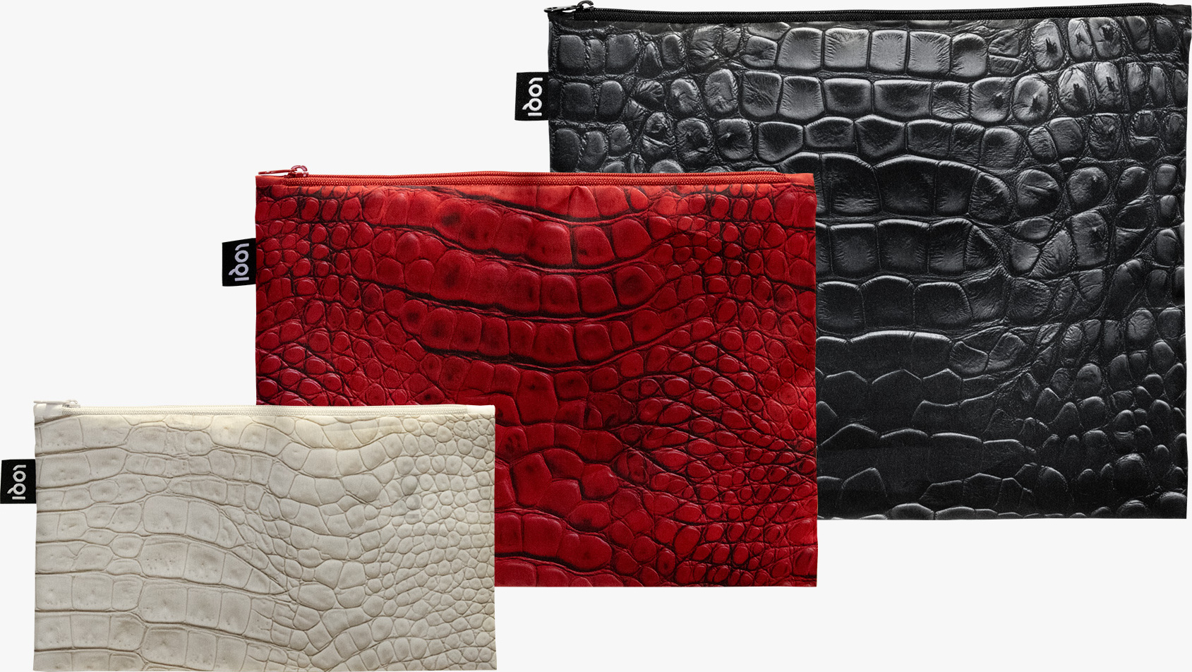 LOQI Artist Crocodile Kosmetiktaschen aus recyceltem Material, 3 St.