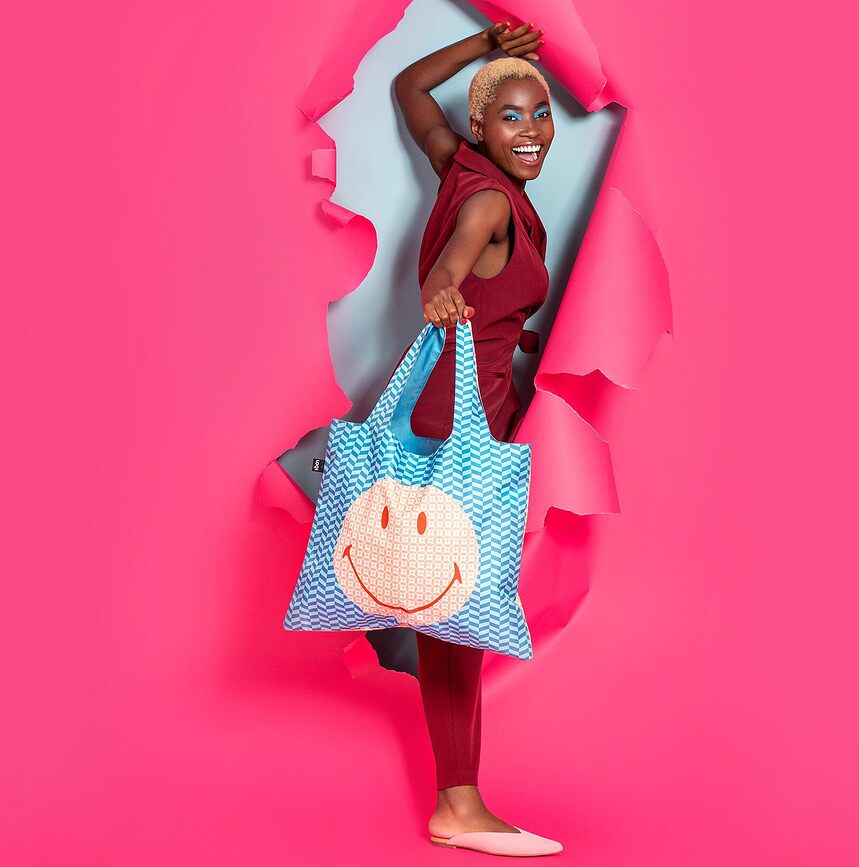 LOQI Artist Smiley Sac Shopping, à motif géométrique, en matière recyclée