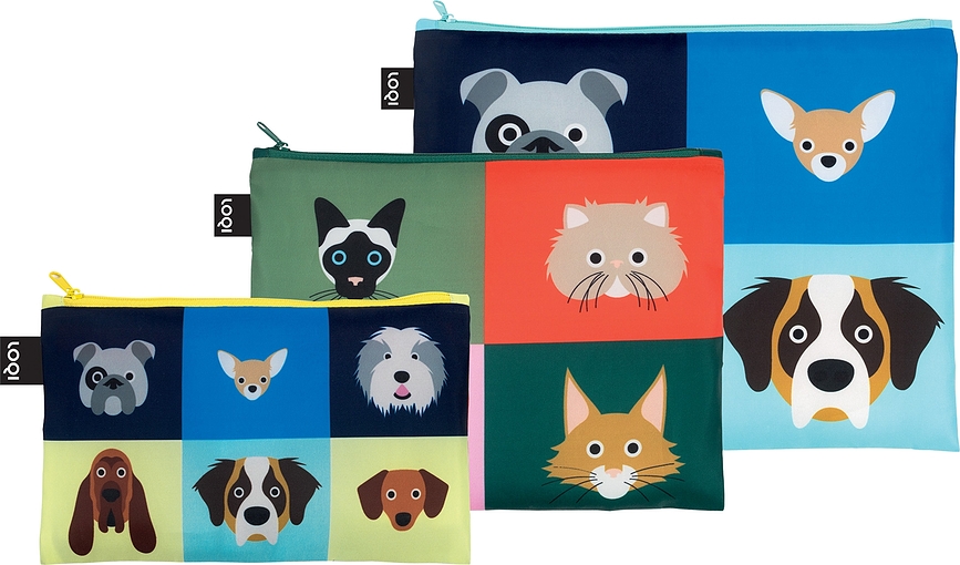 LOQI Artist Stephen Cheetham Pochettes en matière recyclée, Lot de 3