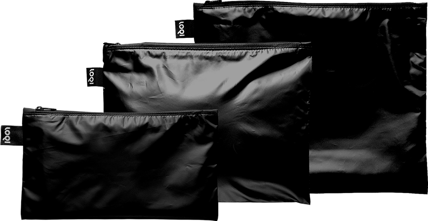 LOQI Fashion Metallic Pochettes, noires, Lot de 3