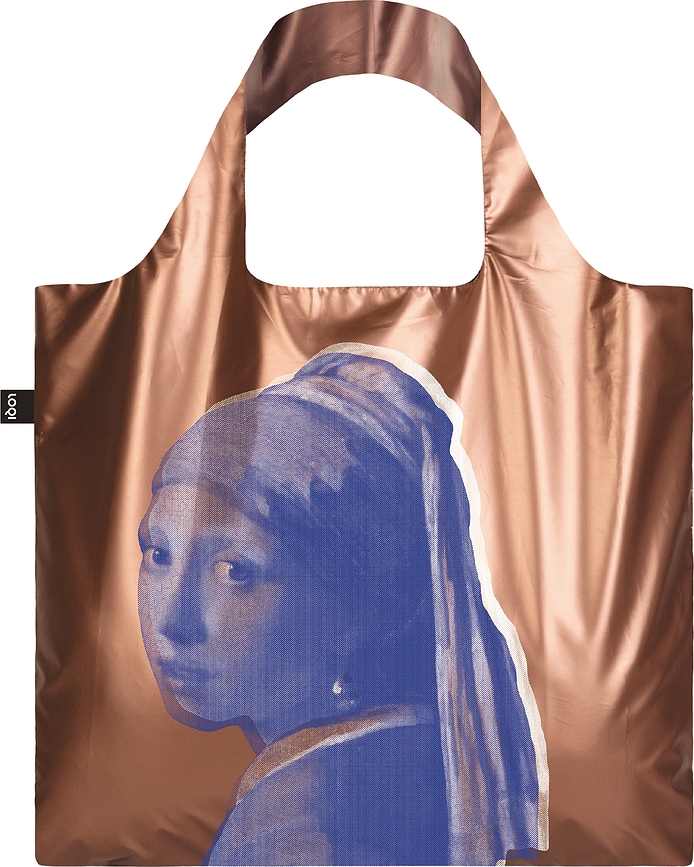 LOQI Museum Metallic Sac, à motif Johannes Vermeer La Jeune Fille à la Perle, or rose