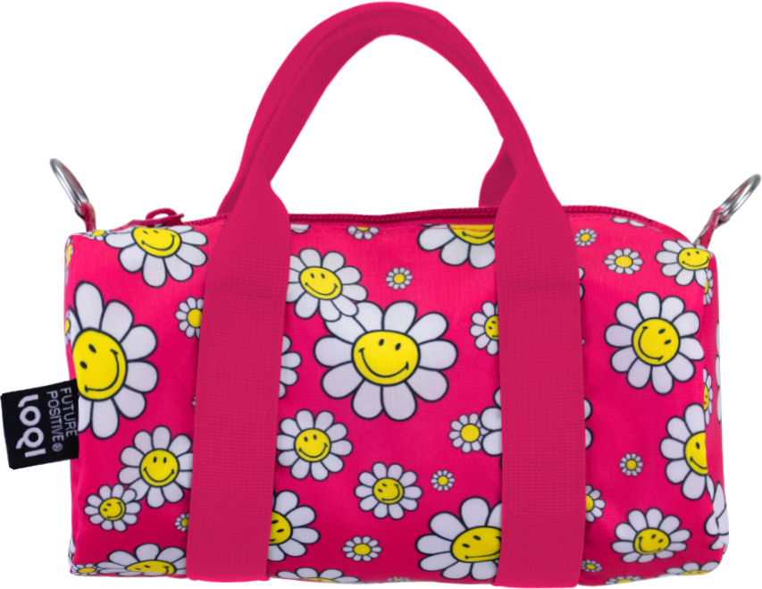 LOQI Weekender Artist Smiley Flowers S Tasche, Himbeere, recycelt