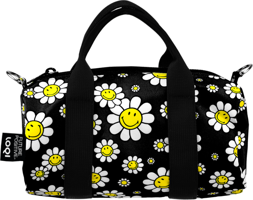 Reiseaccessoires Loqi Weekender Artist Smiley Flowers S Tasche, Schwarz, Recycelt