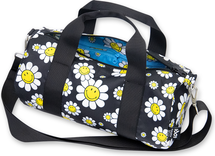 LOQI Weekender Artist Smiley Flowers Torba, črna, iz recikliranega materiala