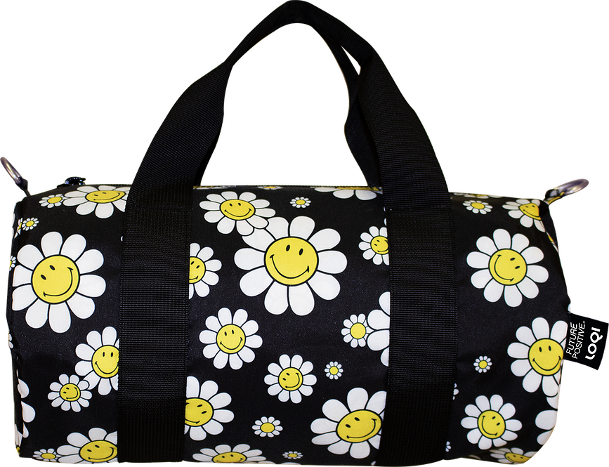 LOQI Weekender Artist Smiley Flowers Τσάντα, M, μαύρη, ανακυκλωμένη