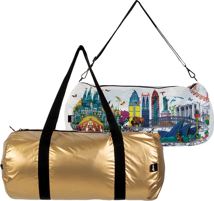 Loqi Weekender Kristjana S Williams Interiors Gold & World Skyline Tasche S doppelseitig