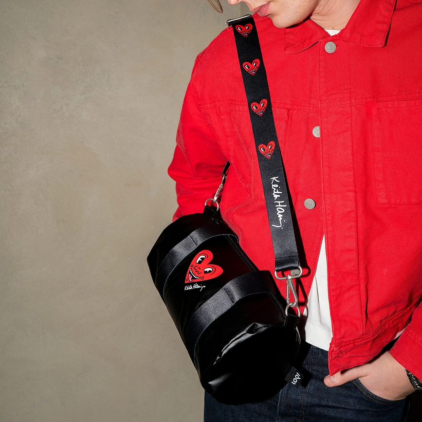 LOQI Weekender Museum Keith Haring Heart Face Metallic M Τσάντα ταξιδιού, μαύρη