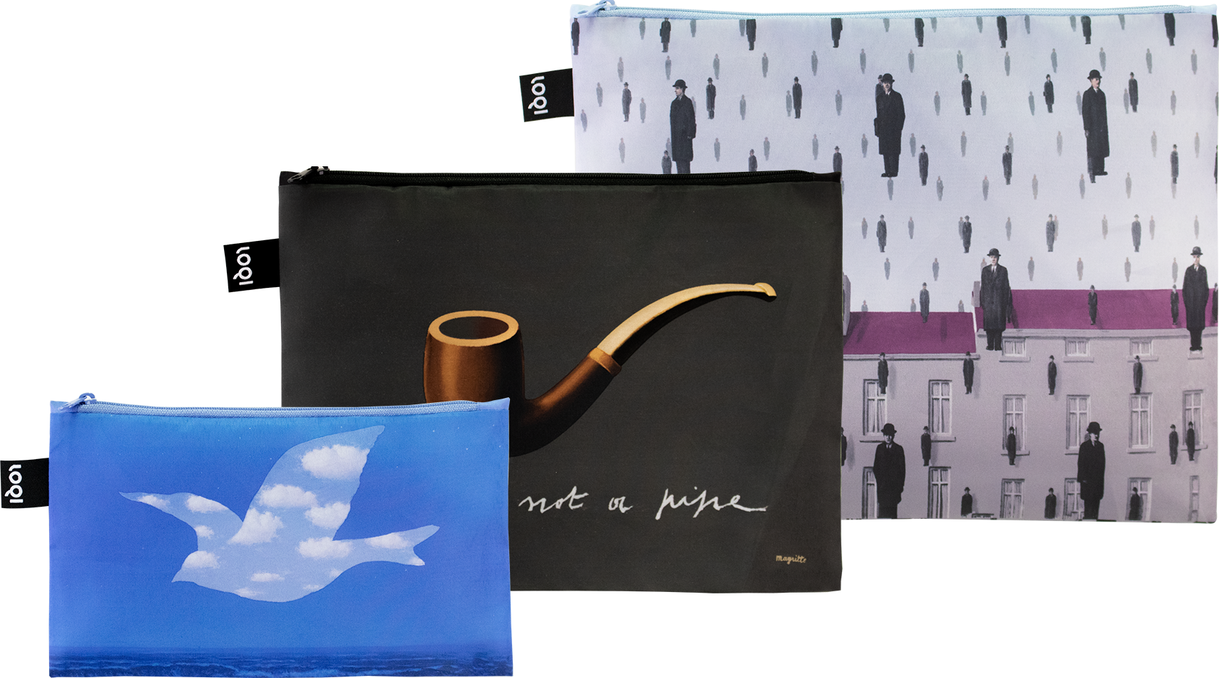 Museum Rene Magritte Golconda, The Treachery of Images, The Promise Beutel, recycelt, 3 St.
