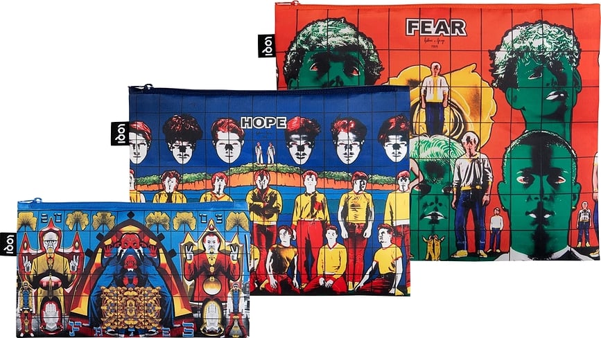 Museum zakjes Gilbert & George Death Hope Life Fear van gerecycled materiaal, 3 st.