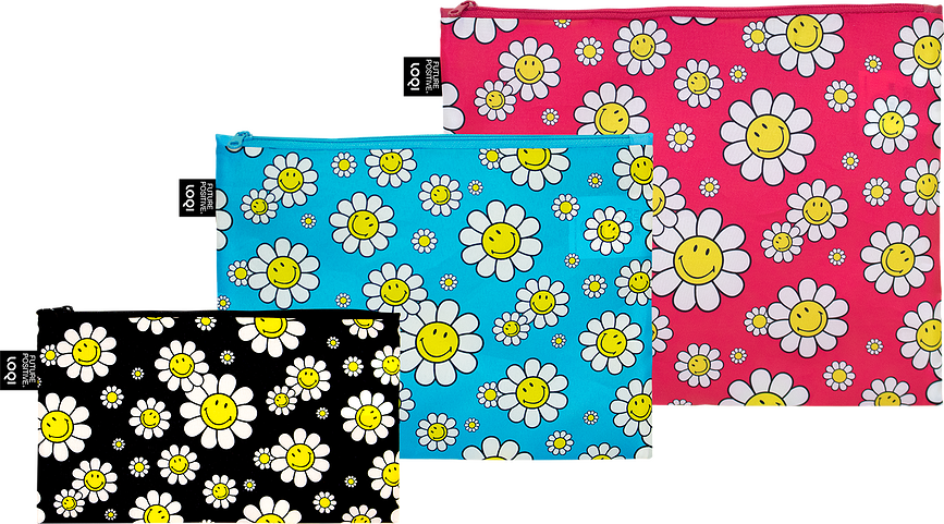 Neceseres LOQI Artist Smiley de material reciclado, 3 unidades