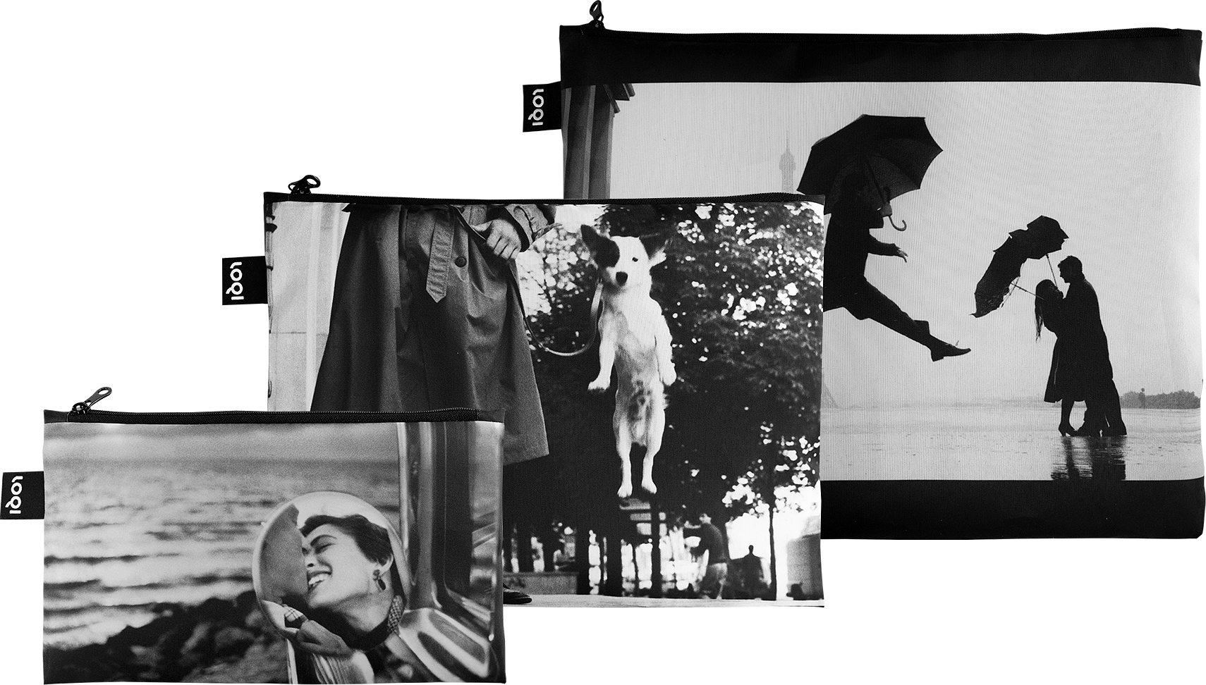 Sasietes Museum Elliott Erwitt Eiffel Tower, Dog Jumping un California Kiss, no pārstrādātiem materiāliem, 3 gab. Sasietes Museum Elliott Erwitt Eiffel Tower, Dog Jumping un California Kiss, no pārstrādātiem materiāliem, 3 gab.