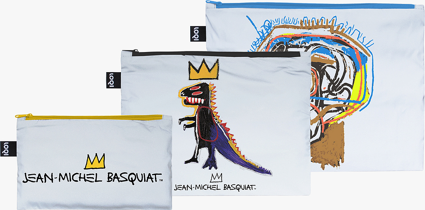 Trousses de toilette LOQI Museum Jean Michel Basquiat avec revêtement réfléchissant, lot de 3