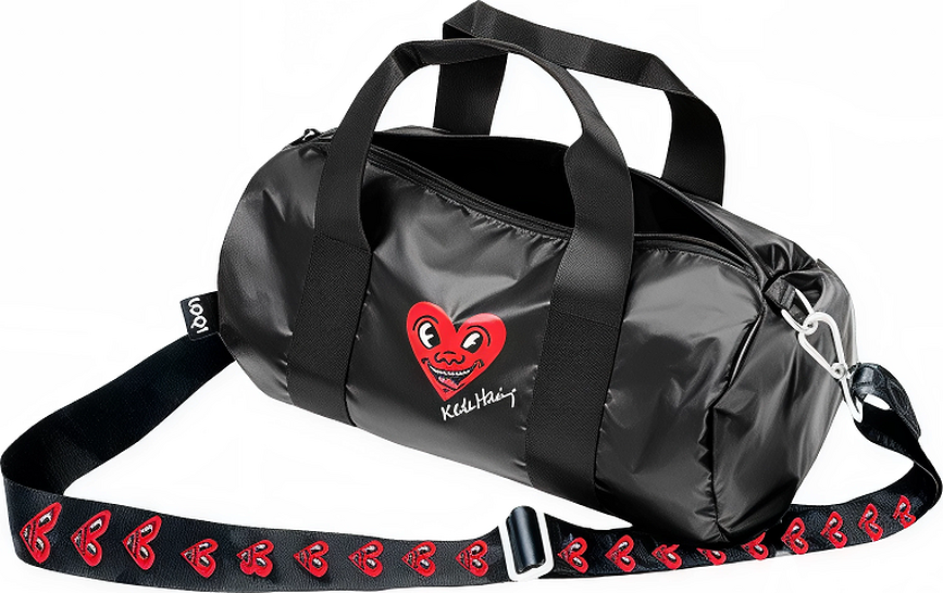 Τσάντα LOQI Weekender Museum Keith Haring Heart Face Metallic M μαύρη