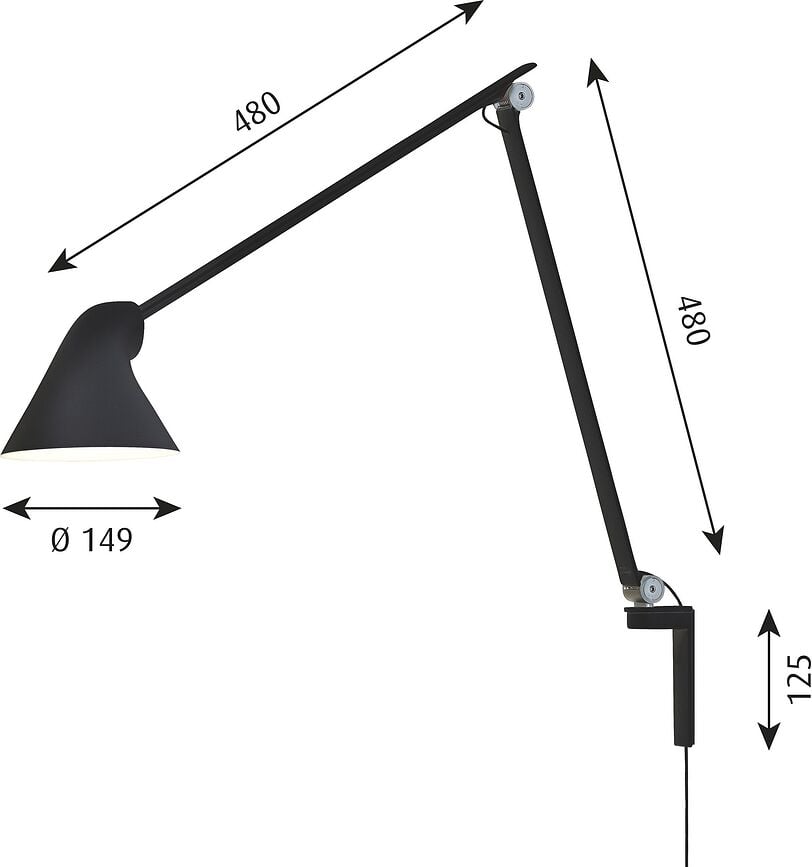 Aplique de pared con brazo articulado NJP, LED, 3000 K, gris claro