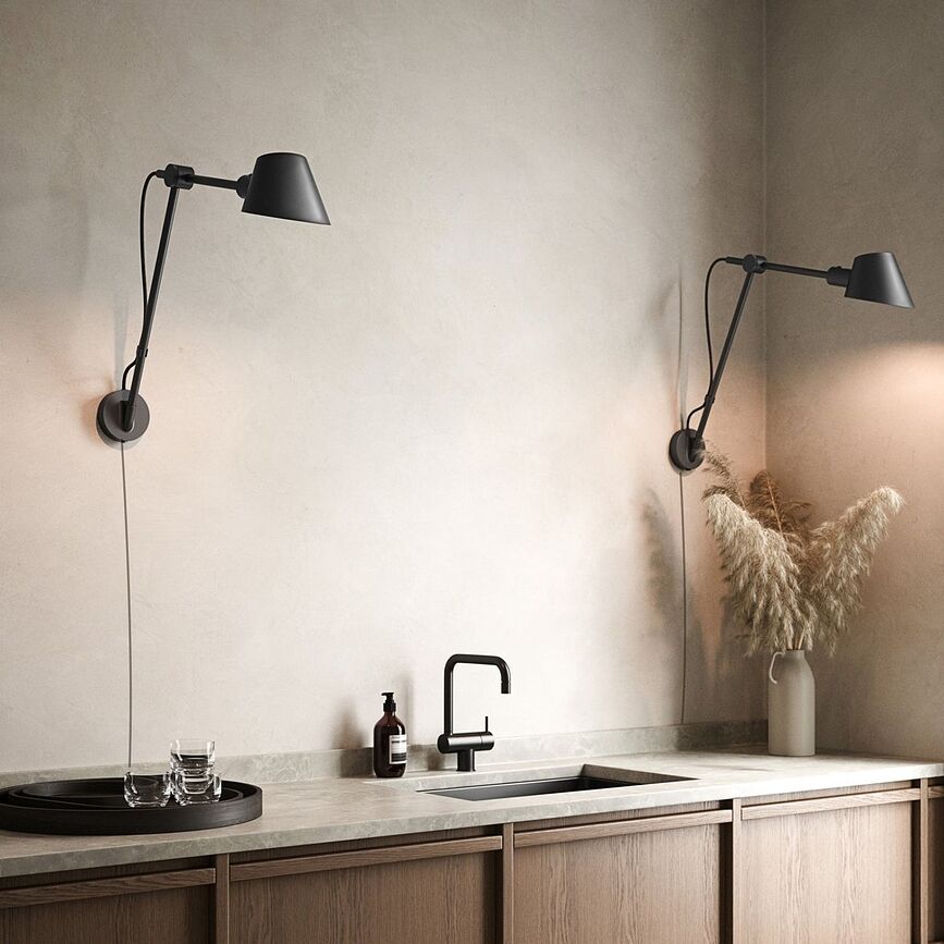 Applique con braccio estensibile NJP LED 3000 K, con scatola di montaggio e cavo, grigio chiaro