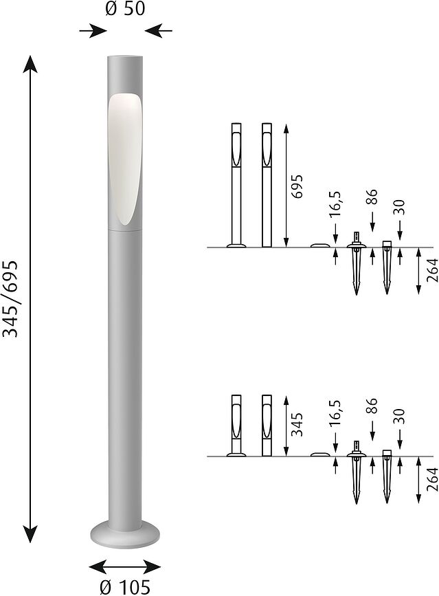 Flindt Vrtna svetilka LED, 69,5 cm, 2700K, rjava, s sidrnim pritrdilom in adapterjem