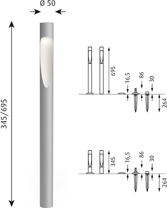 Lámpara de Jardín LED Flindt, 69,5 cm, 2700K, marrón, con estaca y adaptador