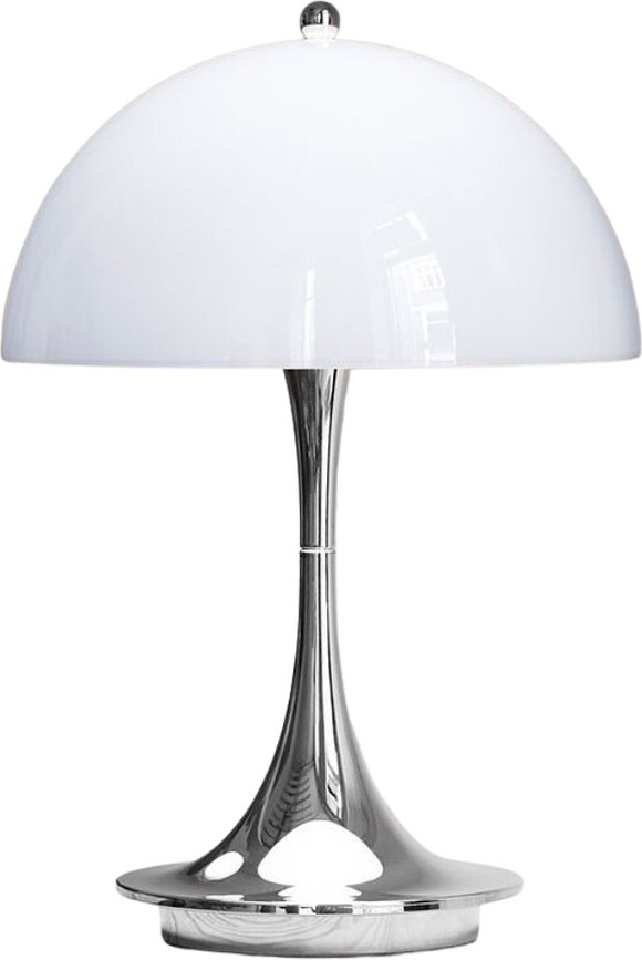 Lámpara inalámbrica Panthella, blanca y plateada, con carga inductiva