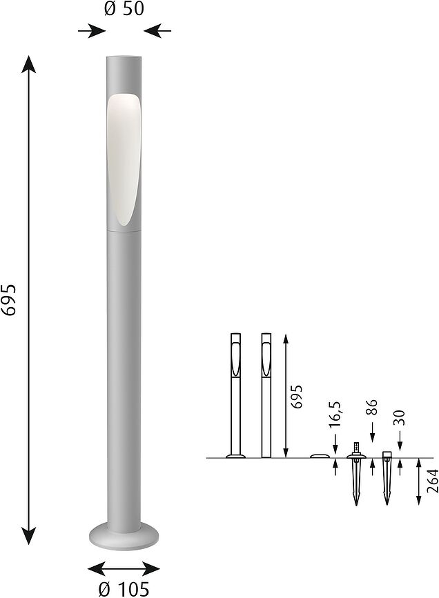 Lampe de jardin Flindt LED 4000K 69,5 cm noire avec fixation sur base, sans adaptateur