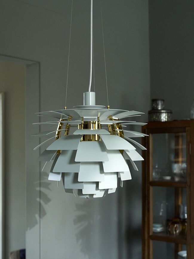 PH Artichoke Viseča svetilka, 48 cm, bela, medenina