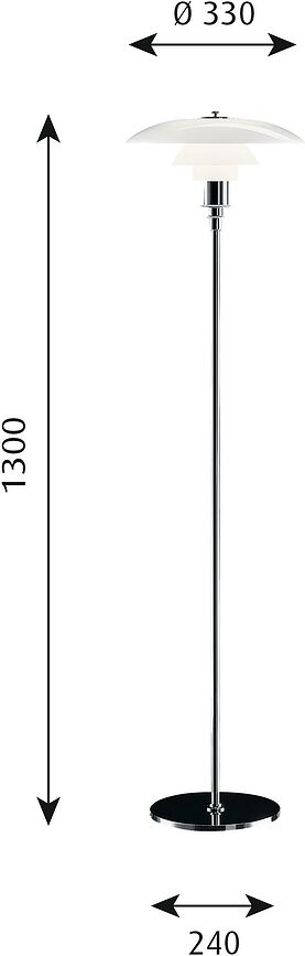 PH Lampadaire avec abat-jour en verre, 33 cm, laiton