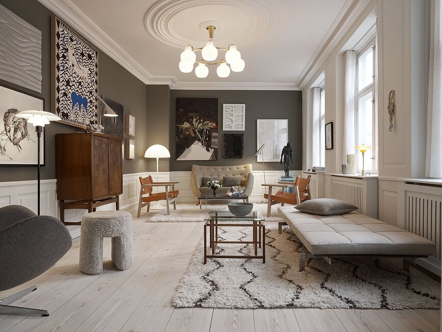 PH Talna svetilka s steklenim senčnikom, 33 cm, medenina