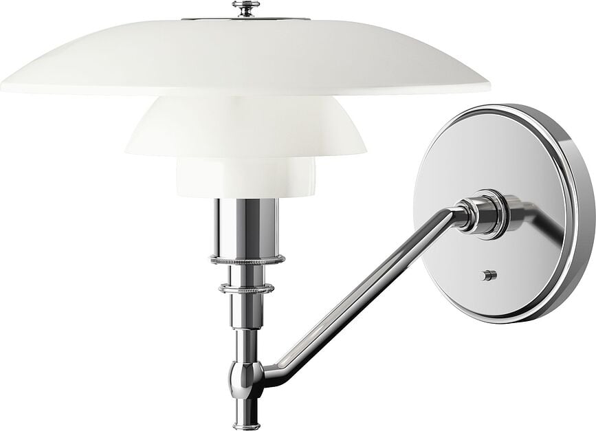 PH Vägglampa 28,5 cm, krom, med strömbrytare, dold kabel