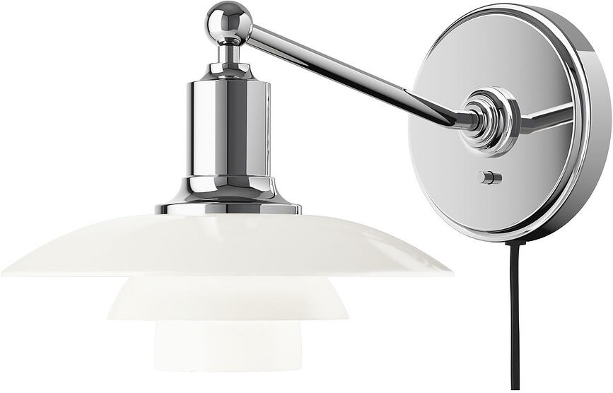 Sieninis šviestuvas PH su matomu kabeliu ir jungikliu chromo spalvos 20 cm