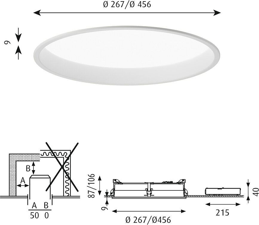 Circle Vgradni LED plafon, 26,7 cm, bel