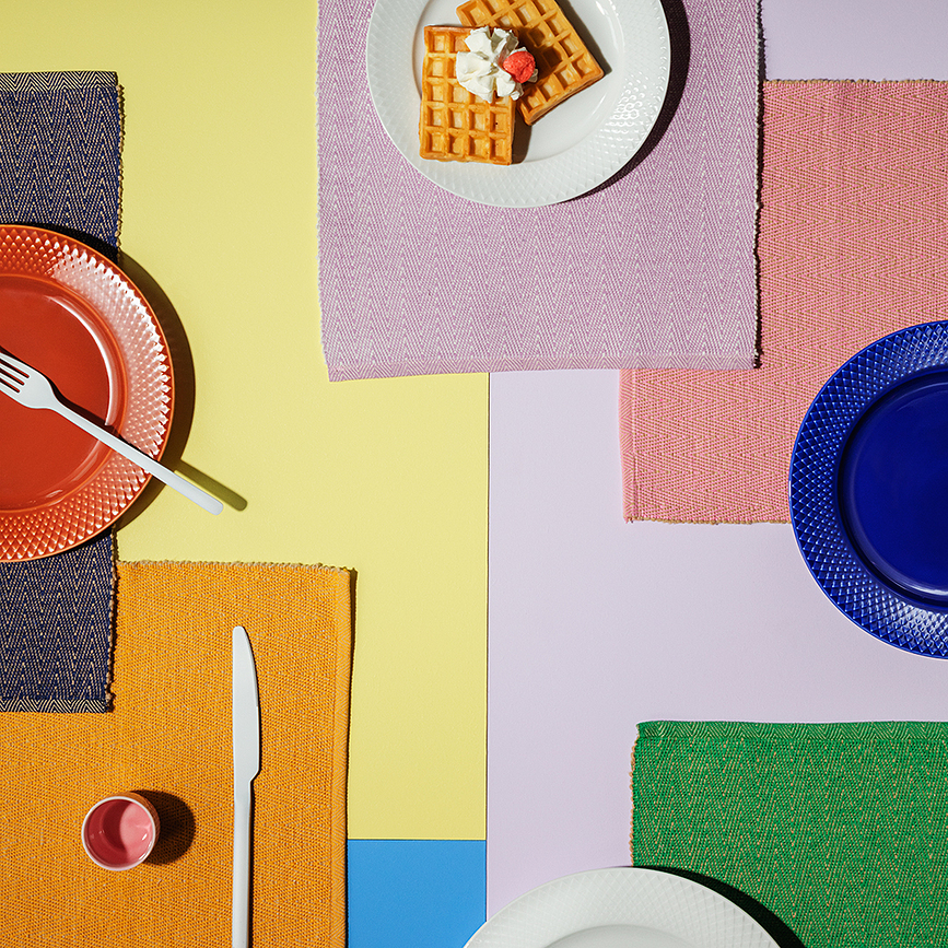 Herringbone Set de Table en matière recyclée, bleu