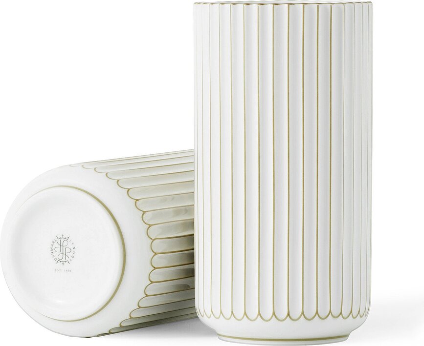 Lyngby Vase white with gilded grooves - 200681