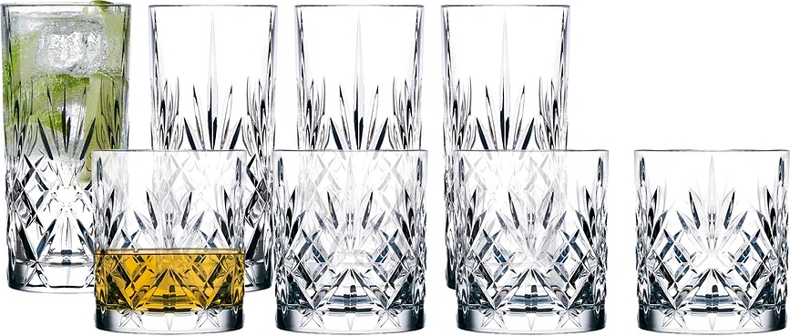Melodia Kozarci za viski in pijače, 310 ml in 360 ml, 8 kosov