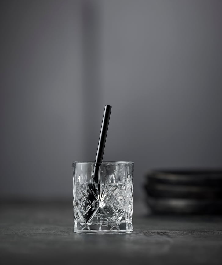 Pajitas de cristal LyngbyGlas, 14,5 cm, negras, 6 unidades