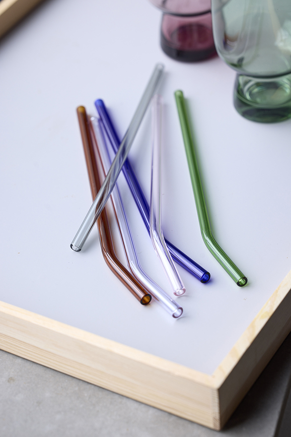 Pajitas de cristal LyngbyGlas, 21,5 cm, verdes, con cepillo de limpieza, Set de 5 piezas