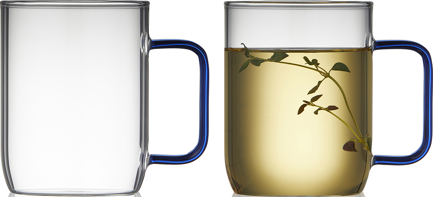 Torino Kozarci, 400 ml, prozorni z modrim ročajem, 2 kosa