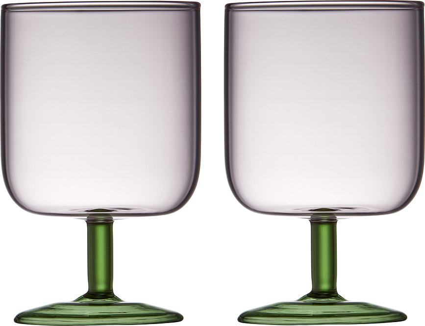 Torino Verres à Vin 300 ml, roses et verts, Lot de 2