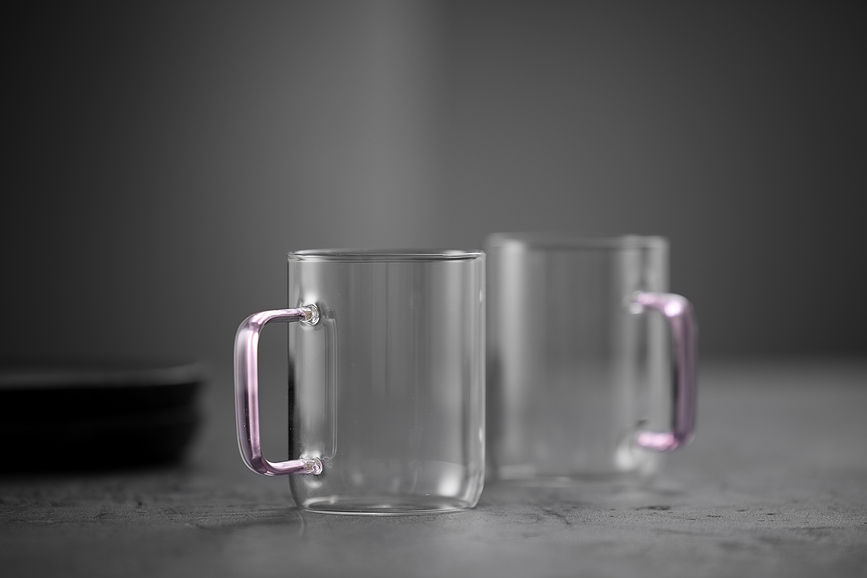 Vasos Torino 400 ml, transparentes, con asa verde, Pack de 2