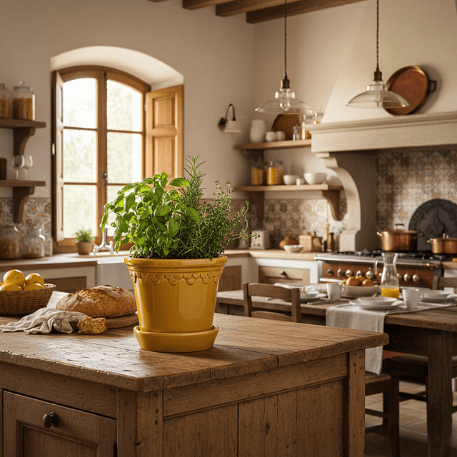 Pot jaune Kobenhavner avec des herbes aromatiques