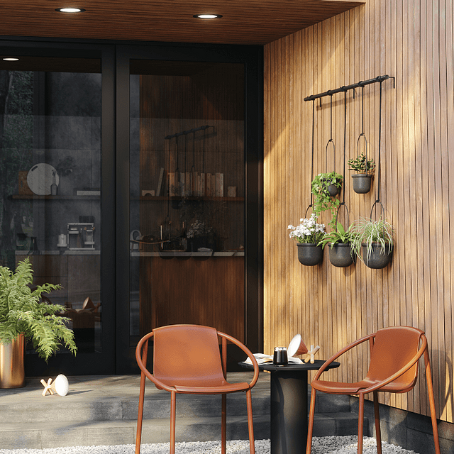 Pots suspendus dans un arrangement de terrasse