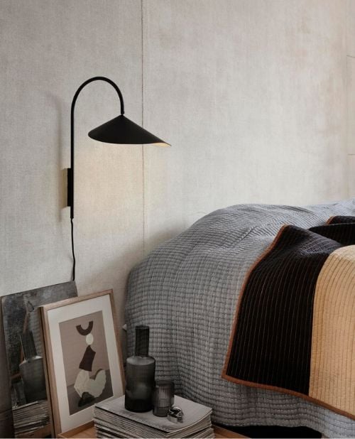 μαύρο φωτιστικό τοίχου για τον φωτισμό μικρού υπνοδωματίου