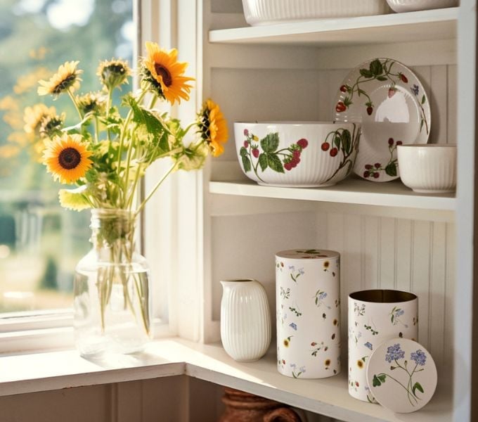 Poletni porcelan Kahler v vitrini