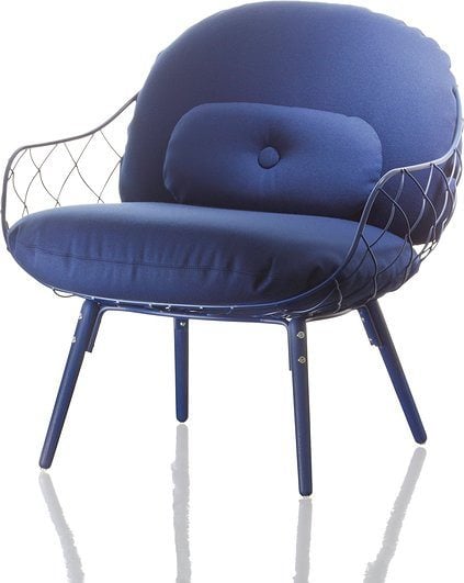 Fotel niski Pina niebieskie rama i siedzisko, niebieskie nogi