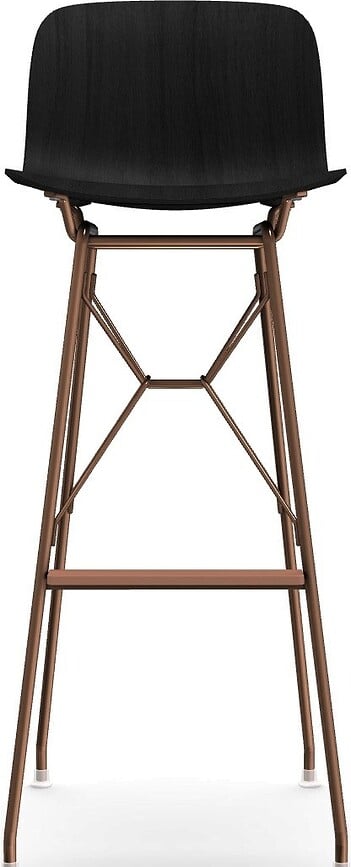 Stołek barowy Troy Wireframe czarny drewniany z miedzianą ramą