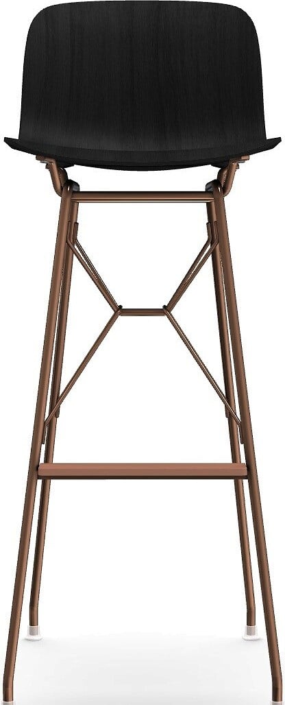 Stołek barowy Troy Wireframe czarny drewniany z miedzianą ramą