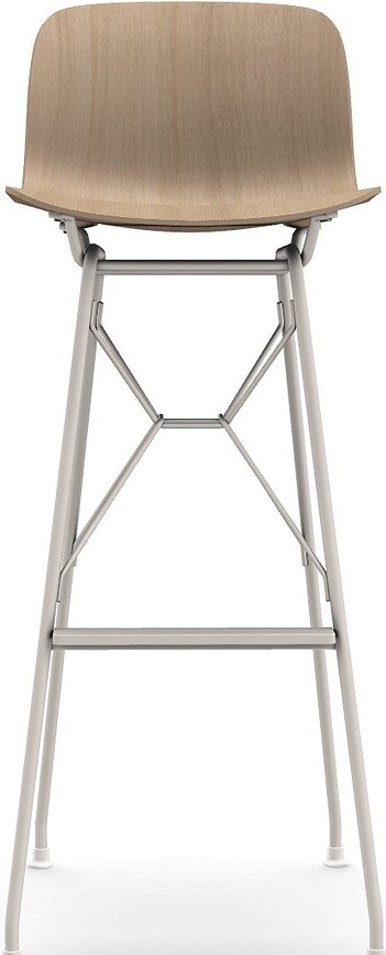 Stołek barowy Troy Wireframe naturalny drewniany z białą ramą