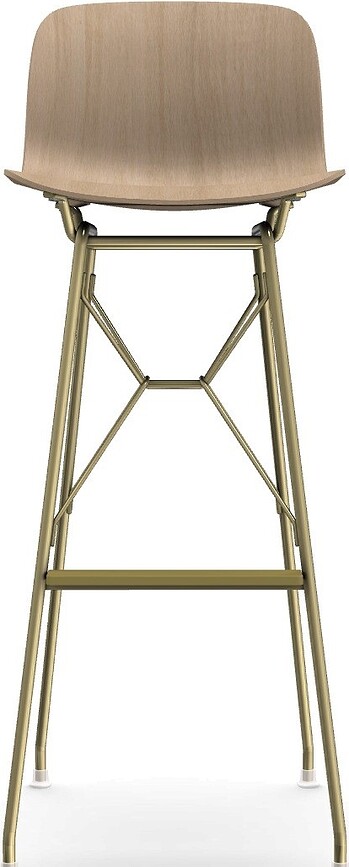 Stołek barowy Troy Wireframe naturalny drewniany ze złotą ramą