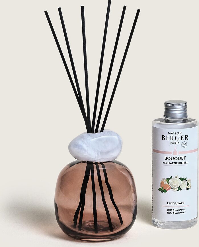 Difusor Aromático Mineral, ciruela y blanco, con fragancia Lady Flower