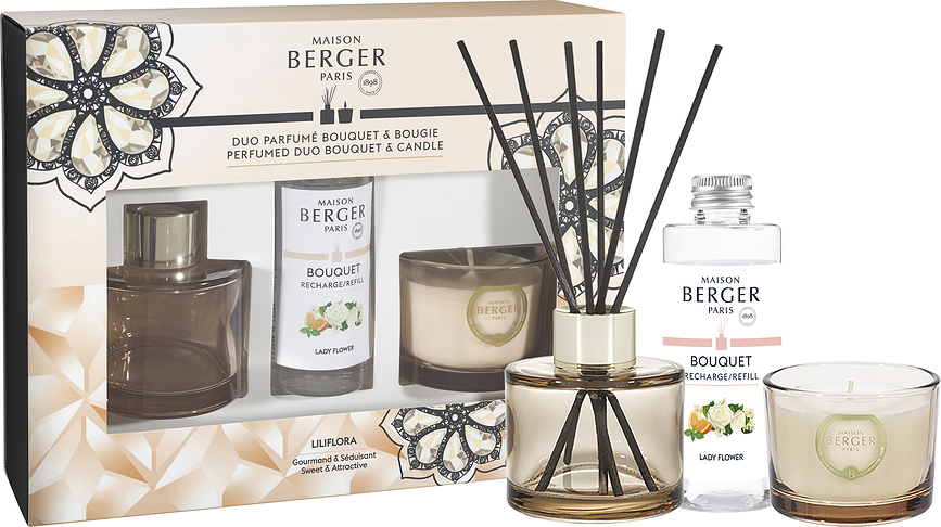 Difusor y Vela aromáticos Eternity Duo Mini, fragancia Lady Flower, Set de 3 piezas